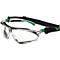 Lunettes de sécurité transparentes avec sangle noire et accents verts. Un lettrage vert "V" est visible sur la sangle.