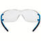 Lunettes de sécurité avec verres transparents et branches bleues.