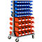 Magasin mobile pour petites pièces Schäfer Shop Select, à équiper des deux côtés, y compris 40 bacs à bec LF 221 &amp; 70 bacs à bec LF 211, L 825 x P 550 x H 1450 mm, acier, gris