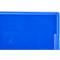Close-up van een blauwe, rechthoekige plastic doos met opvallende randen.