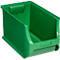 Groene kunststof opbergbak met open voorzijde voor het overzichtelijk opbergen van kleine onderdelen.