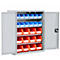 Magazijnkast - B 700 x D 300 x H 830 mm - 4 legborden - 24 bakken - met deuren - lichtgrijs