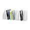 White document organizer with colorful folders. Black marked folders.