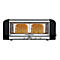 Schwarzer Magimix Toaster mit Sichtfenster und zwei goldbraun gerösteten Brotscheiben.