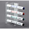 Four Faber-Castell whiteboard markers in a transparent holder. Pens in blue, red, green and black.