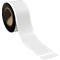 A roll of white adhesive tape. The end of the tape is unrolled from the rest of the roll and lies on a white surface.