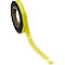 Yellow adhesive tape on a roll, unrolled. Black core, yellow outside, white area at the end.