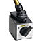 Zwarte magnetische voet met draaiknop en houder. Opschrift: HOLDTEC.