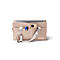 Sac organisateur en feutre beige avec stylos, téléphone et ordinateur portable sur fond blanc.