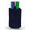 Donkerblauw vilten etui met blauwe, rode en groene markers tegen een lichte achtergrond.