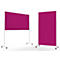 Zwei mobile Stellwände in kräftigem Magenta auf weißem Rahmen mit Rollen, einmal quer und einmal hochkant.