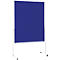Blauw presentatiebord op een wit frame, op een standaard met wielen.