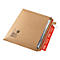 A brown shipping carton with red tape. Partially open, content visible.