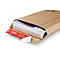 A brown shipping box partially open with magazines inside. A red sticker with white text is visible.