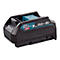 Schwarzer Makita Akku-Adapter mit türkisem Verschluss und Beschriftung für 40V max und 14,4V-18V.