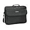 Schwarze Manhattan Laptoptasche mit Tragegriff, Umhängegurt und Frontklappe auf weißem Hintergrund.