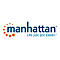 Manhattan Firmenlogo mit blauem Schriftzug und orangen Punkten.
