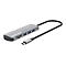 Graues USB-C Hub mit USB-Ports und SD-Kartenleser.