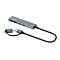 Grauer USB-C-Hub mit Manhattan-Logo, USB-A-Anschluss und Anschlusskabel.