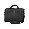 Schwarze Laptoptasche mit Tragegriffen und Umhängegurt vor weißem Hintergrund.
