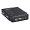 Schwarzer Manhattan KVM-Switch mit Anschlüssen für Monitore, USB und Audio.