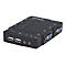 Schwarzer Manhattan-USB-Switch, vorn: 2 USB-A, Audio, hinten: VGA-Anschlüsse. Oben: PC-Anschlüsse.