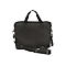 Schlichte schwarze Laptoptasche mit Tragegriffen und verstellbarem Schultergurt vor weißem Hintergrund.