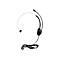 Schwarzes Headset mit BÃ¼gel und Mikrofon, an dem ein Kabel befestigt ist. Vor weiÃŸem Hintergrund.