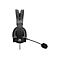 Schwarzes Headset mit gepolsterten Ohrmuscheln und Mikrofonarm vor weißem Hintergrund.