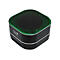 Schwarzer, quadratischer Bluetooth-Lautsprecher mit grünem Lichtring und Sound Science Logo.