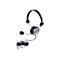 Schwarzes Stereo-Headset mit verstellbarem Kopfbügel, Mikrofonarm und Kabel mit zwei 3,5-mm-Klinkensteckern.
