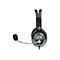 Schwarzes Headset mit Mikrofonarm und weißem Logo auf weißem Hintergrund.