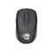 Drahtlose schwarze Maus mit Scrollrad, DPI-Taste und Logo unten rechts.