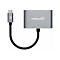 Grauer Manhattan Adapter mit Kabel, USB-C-Stecker. Aufschrift 'manhattan'.