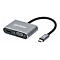 Grauer Manhattan-Adapter mit HDMI-, VGA- und USB-C-AnschlÃ¼ssen. Schwarzes Kabel mit USB-C-Stecker.