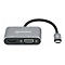 Grauer Manhattan Adapter mit HDMI, VGA und USB-C-AnschlÃ¼ssen, verbunden durch ein schwarzes Kabel.