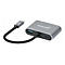 Grauer USB-C-Adapter von Manhattan mit USB- und HDMI-AnschlÃ¼ssen.