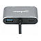 Grauer Manhattan-Adapter mit USB-, HDMI- und VGA-AnschlÃ¼ssen. Schwarzes Kabel, SchriftzÃ¼ge.