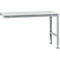 Gray workbench table with light gray tabletop. Metal frame with screw holes. The table stands against a white background.
