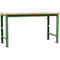 Green workbench with wooden top, against a white background.