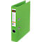 Groene ordner, etiket links met logo en vrije ruimte voor belettering, daarnaast uitsparingen voor de mechaniek.