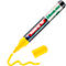 Marqueur de peinture Edding 50 jaune avec bouchon ouvert et traits de peinture. Inscription: EcoLine.