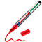 Marqueur de peinture Edding 51 rouge avec capuchon ouvert et écriture de peinture. La pointe du stylo laisse une trace rouge.