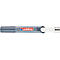 Gros plan sur un stylo Edding gris. Le stylo a un corps gris avec le logo et une pointe blanche.