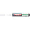 Une personne étiquette une pièce métallique avec un stylo feutre Edding bleu. Le stylo est rouge avec des lettres blanches.