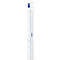 Cylindrical white object with blue marking and scale. A length scale on the left.