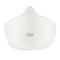 Masque respiratoire blanc 3M. Le masque a une forme inhabituelle avec une pointe sur le bord supérieur et des fixations latérales pour les oreilles.