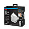 Boîte noire avec masque respiratoire 3M. Impression : Aura Cool Flow Valve, FFP2, filtration des particules à 94 %. Le masque est blanc.