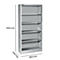 Grijze metalen boekenkast met 5 planken, afmetingen: 1935 x 800 x 400 mm.