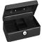 Black open cash box with three compartments.